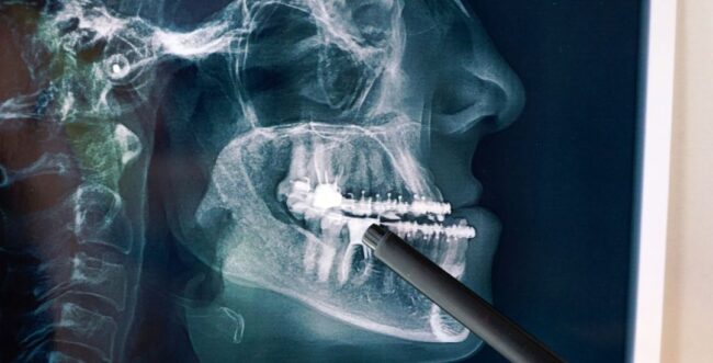 Antalya’da çene düzeltme ameliyatı öncesi ve sonrası çene hizalamasını gösteren 3D medikal görsel.