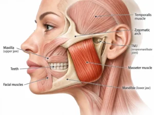 Masseter muscle anatomy involved in teeth grinding and jaw clenching